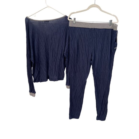 Barefoot Dreams Malibu Collection Crinkle Jersey Lounge Set Size XL Navy Gray - Picture 4 of 8